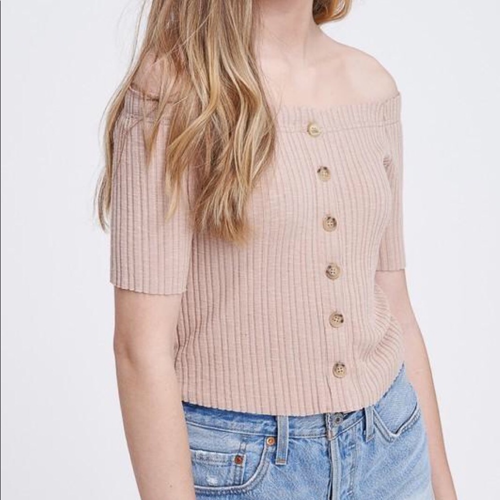 Soft Ribbed Off The Shoulder Crop Top